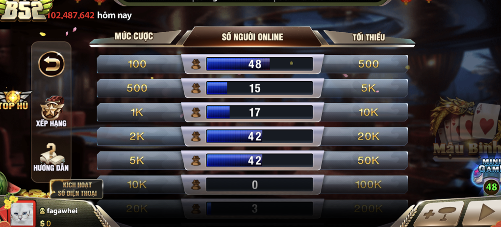 Thuật ngữ trong game bài đổi thưởng Mậu binh B52