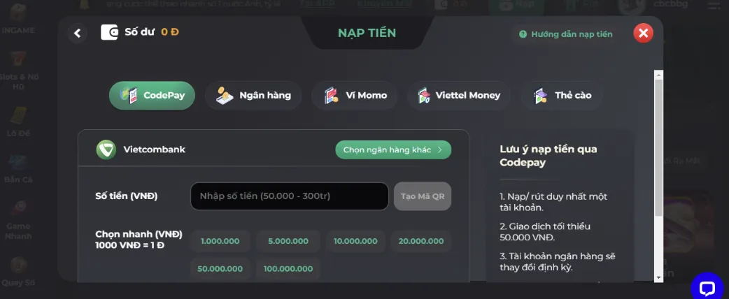 Quy trình nạp tiền và rút thưởng tại Nhatvip