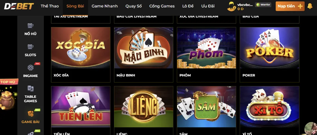 Cược game bài đa dạng