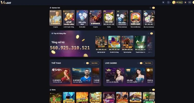 Hệ thống game đa dạng tại nhà cái Vin88